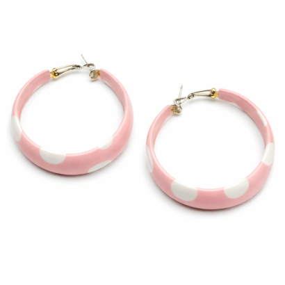 KOLCZYKI KOŁA RÓŻOWE W KROPKI PIN UP 0608-57