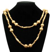 KORALE DREWNIANE DŁUGIE / NASZYJNIK BEŻOWY OBWÓD 180 CM                                                               (0611-1037 SAM F) - 2