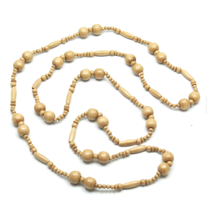 KORALE DREWNIANE DŁUGIE / NASZYJNIK BEŻOWY OBWÓD 180 CM                                                               (0611-1037 SAM F)