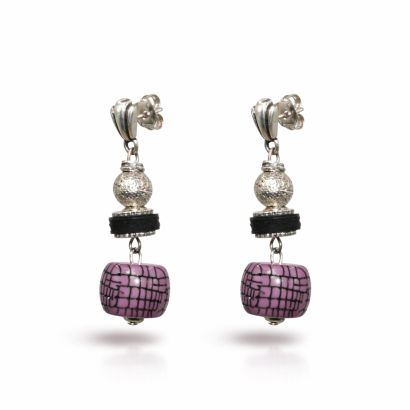 KOLCZYKI CANTO SREBRNE WISZĄCE 4,5 CM Z FIOLETOWYM KORALIKIEM (7533-10 SA)