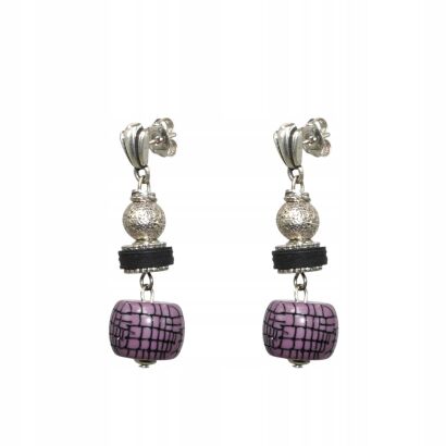 KOLCZYKI CANTO SREBRNE WISZĄCE 4,5 CM Z FIOLETOWYM KORALIKIEM       (7533-10 SA)