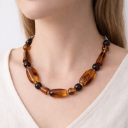 KORALE BRĄZOWE KRÓTKIE PLASTIKOWE NATURE CHIC / ETHNIC / BOHO 0612-56 - 4