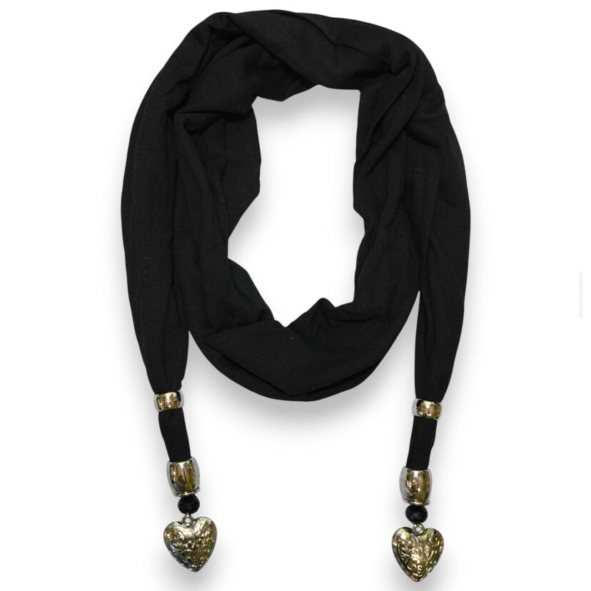 SZAL DAMSKI CZARNY Z WISZĄCYMI ELEMENTAMI                                               (SZAL-32 SA)