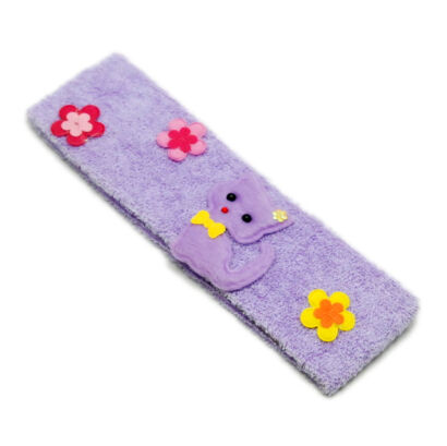 OPASKA NA GŁOWĘ Z FROTY FIOLETOWA KOTEK I KWIATKI 0176-43