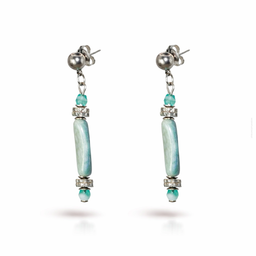 KOLCZYKI WISZĄCE METALOWE TURKUSOWE ZE SZKLANYM KAMIENIEM CANTO (7533-4 SA)