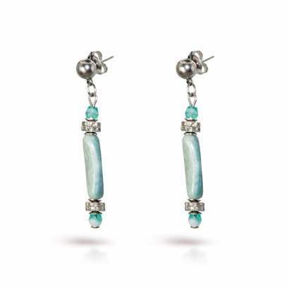 KOLCZYKI WISZĄCE METALOWE TURKUSOWE ZE SZKLANYM KAMIENIEM CANTO (7533-4 SA)