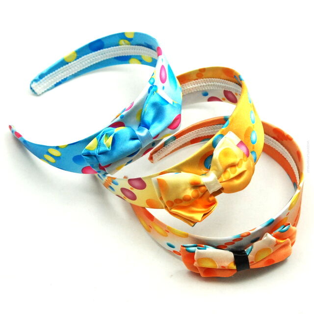OPASKI DO WŁOSÓW SZEROKIE Z KOKARDKĄ W KROPKI KOLOROWE 3 SZTUKI (0214-5 SA)