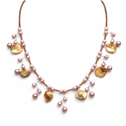 NASZYJNIK DAMSKI Z PERELKAMI I ZŁOTYMI ZAWIESZKAMI 0611M