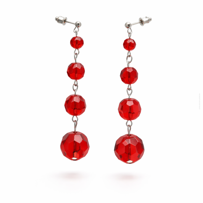 KOLCZYKI SZKLANE WISZĄCE KRYSZTAŁKI CZERWONE 0615-134