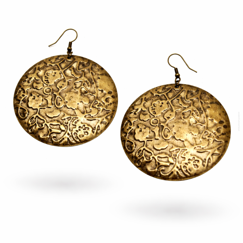 KOLCZYKI WISZĄCE METALOWE OKRĄGŁE ZŁOTE VINTAGE (0615-13 SA)