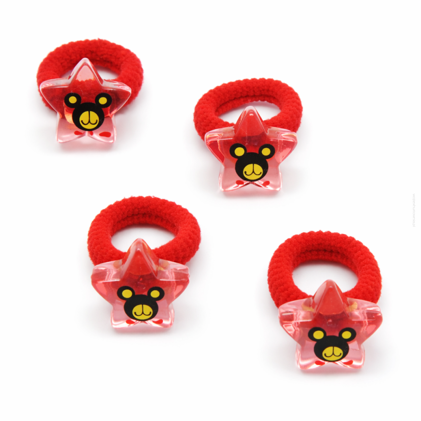 GUMKI DO WŁOSÓW DZIECIĘCE CZERWONE GWIAZDKI 4 SZTUKI (0194-28 SAMH)