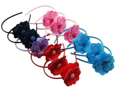 OPASKI DO WŁOSÓW Z KWIATEM KOLOROWE 12 SZTUK (0612 SM)