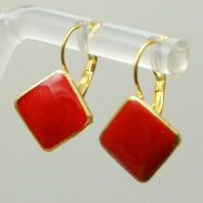 KOLCZYKI WISZĄCE EMALIOWANE CZERWONE ROMBY                                          (7562-2 SAM) - 3