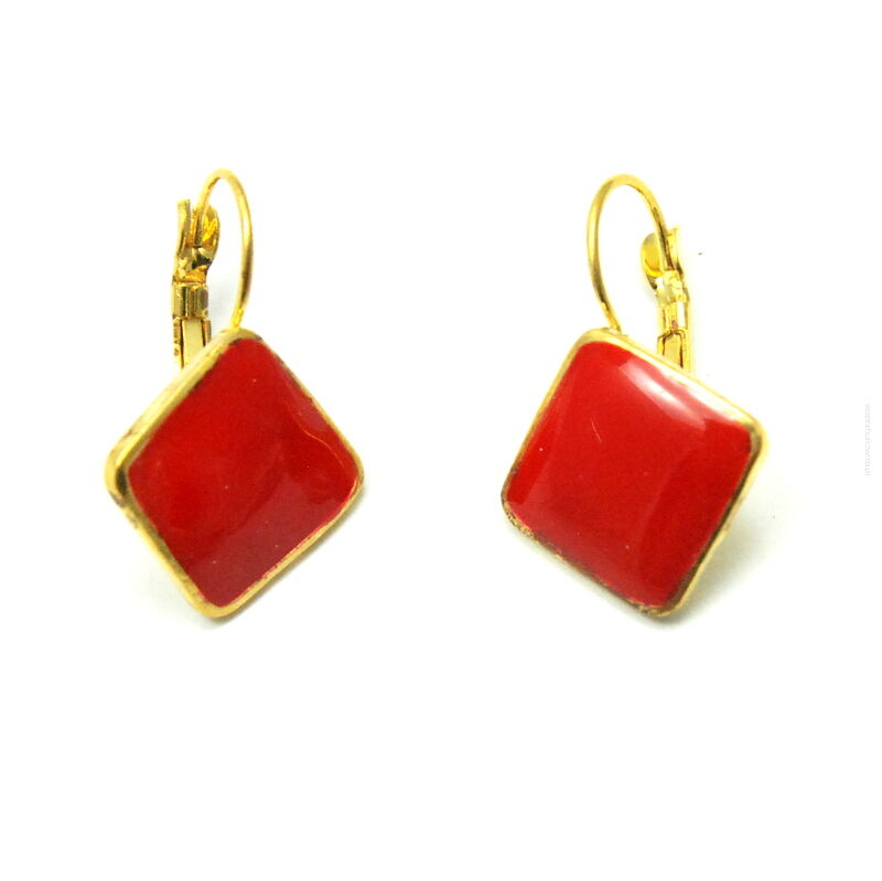 KOLCZYKI WISZĄCE EMALIOWANE CZERWONE ROMBY                                          (7562-2 SAM)