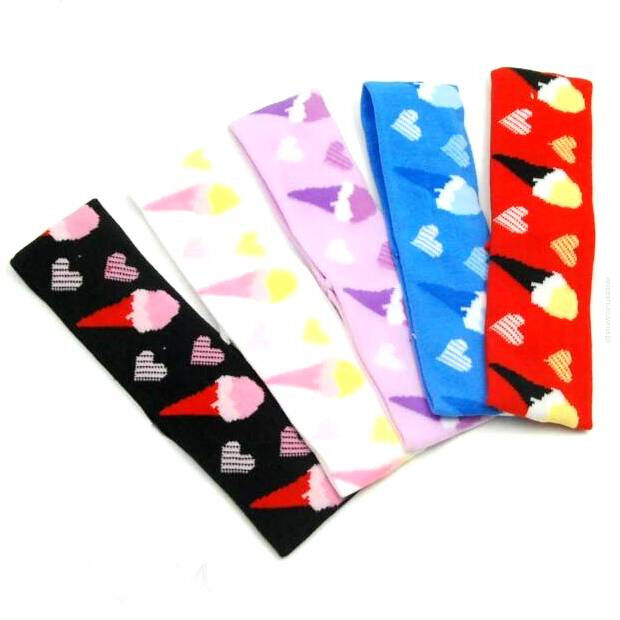 OPASKI NA GŁOWĘ ELASTYCZNE -MOTYW LODY I SERCA  5 SZTUK                        0193-54