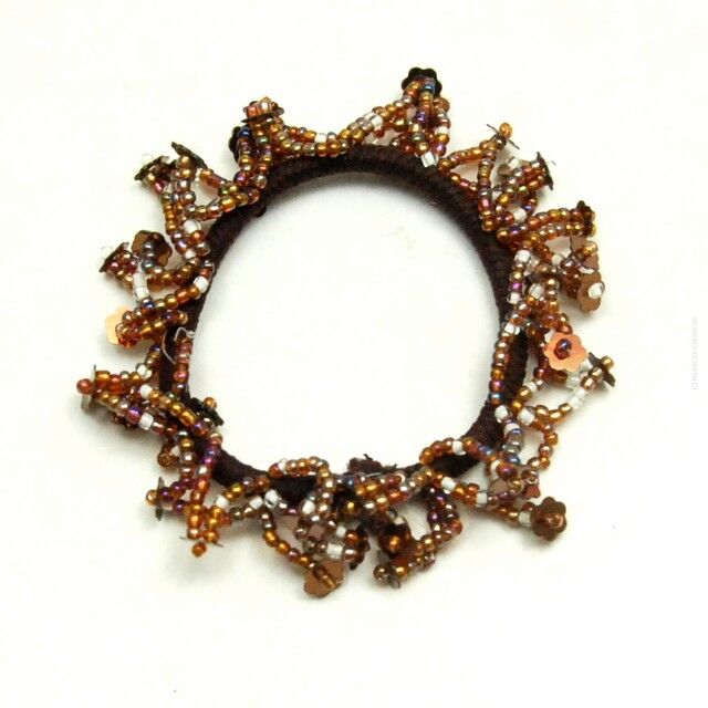 GUMKA DO WŁOSÓW OZDOBNA BRĄZOWA KRYSZTAŁKI / KORALIKI 6 SZTUK 0187-64