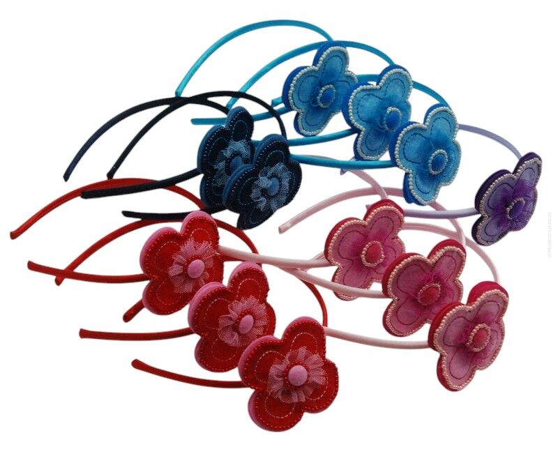 OPASKI DO WŁOSÓW Z KWIATEM KOLOROWE 12 SZTUK (0605 SM)