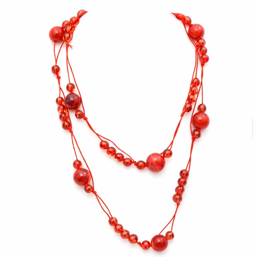 KORALE CZERWONE- TRANSPARENTNE DŁUGIE 116 CM  0612-42