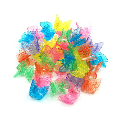 SZCZĘKI / KRABIKI KOLOROWE- TRANSPARENTNE MOTYLKI  60 SZTUK                                                      (5810-1 SAM2)