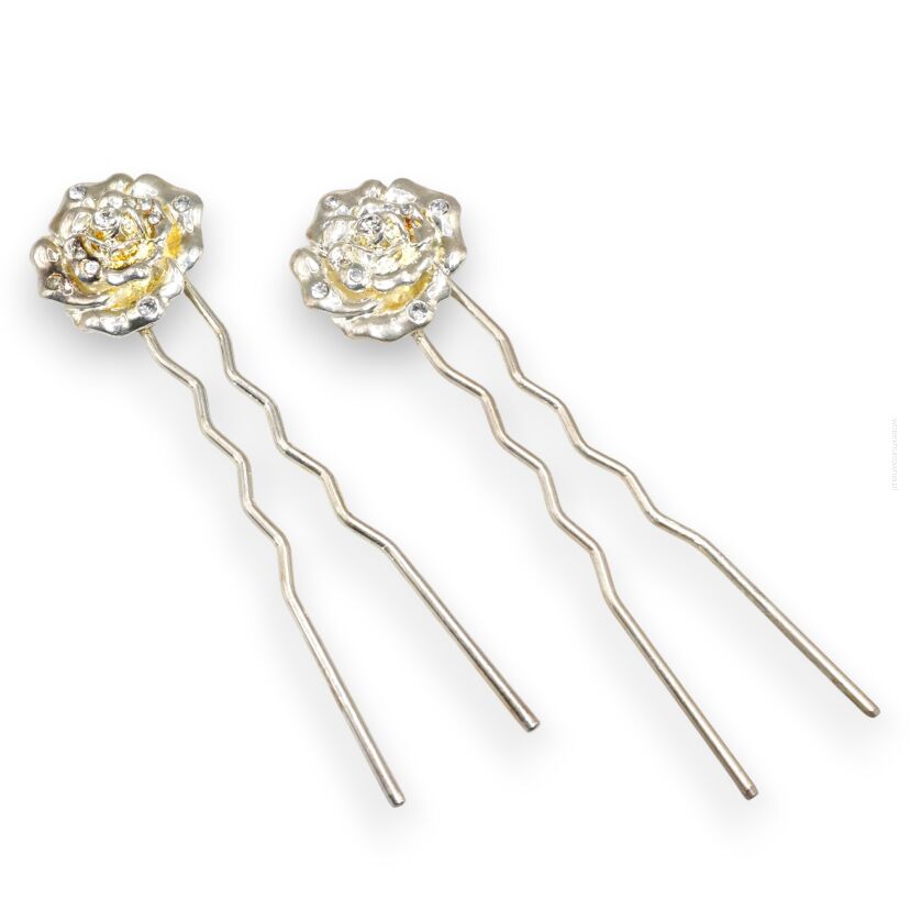 KOKÓWKI METALOWE 10 CM Z OZDOBNYM KWIATKIEM W KSZTAŁCIE RÓŻY – 2 SZTUKI                      (0016-1 SA)