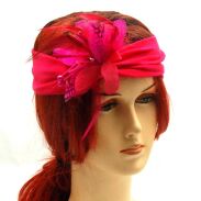 OPASKA NA GŁOWĘ ELASTYCZNA Z KWIATEM RÓŻOWA (0738 SA) - 2