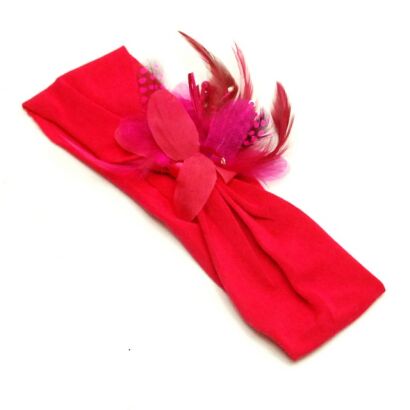 OPASKA NA GŁOWĘ ELASTYCZNA Z KWIATEM RÓŻOWA (0738 SA)