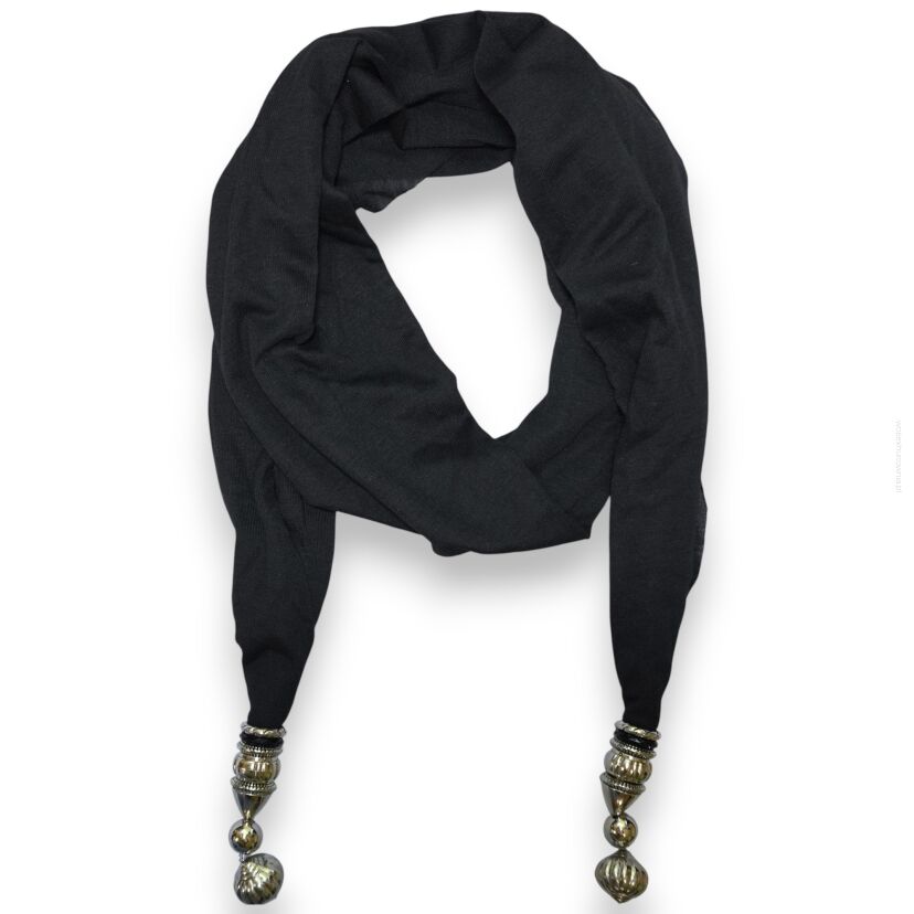 SZAL DAMSKI CZARNY Z WISZĄCYMI ELEMENTAMI                                               (SZAL-34 SA)