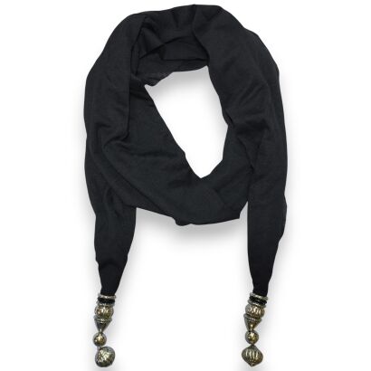 SZAL DAMSKI CZARNY Z WISZĄCYMI ELEMENTAMI                                               (SZAL-34 SA)