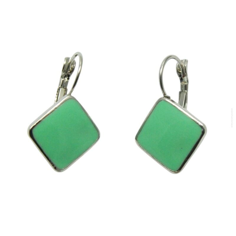 KOLCZYKI WISZĄCE EMALIOWANE ZIELONE ROMBY                                        (5446 SAM)
