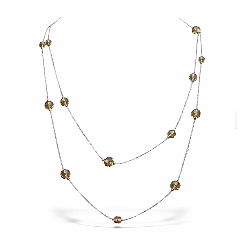 NASZYJNIK 2-RZĘDOWY BRĄZOWE KORALIKI MODERN 0611-175