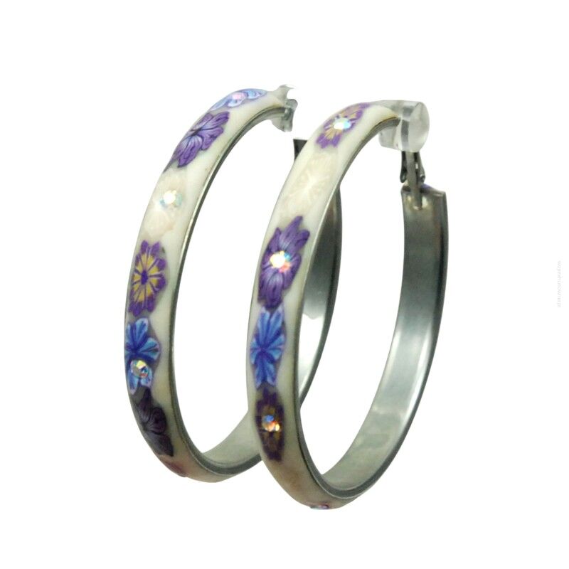 KOLCZYKI  METALOWE KOŁA W KWIATKI                                                    (0611-1064 SAH)