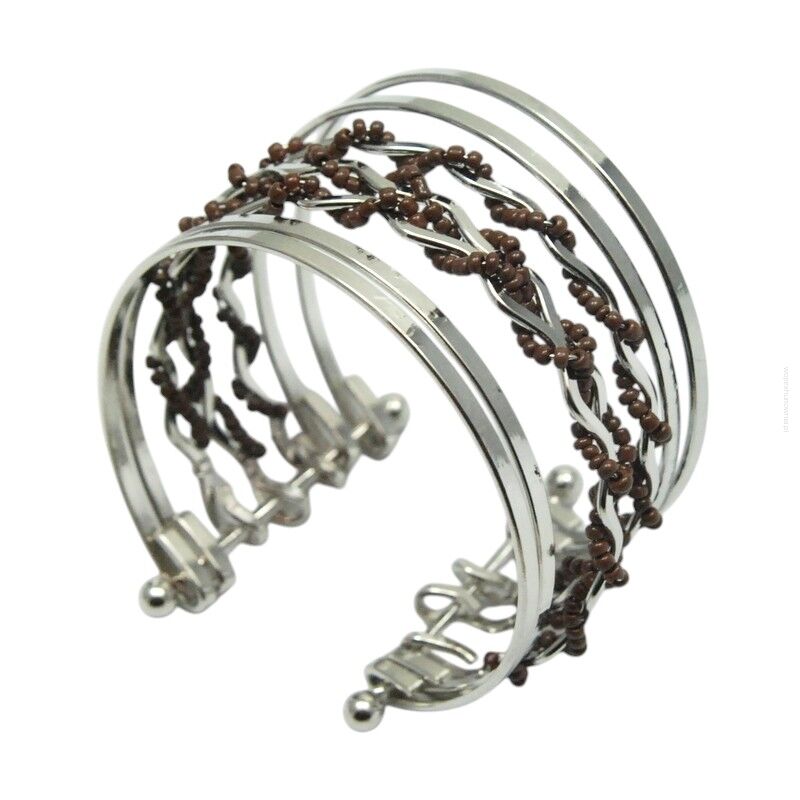 BRANSOLETKA METALOWA Z BRĄZOWYMI KORALIKAMI                                                          (7B353B-3)