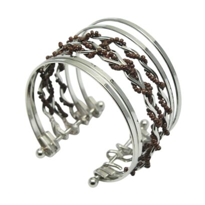 BRANSOLETKA METALOWA Z BRĄZOWYMI KORALIKAMI                                                          (7B353B-3)
