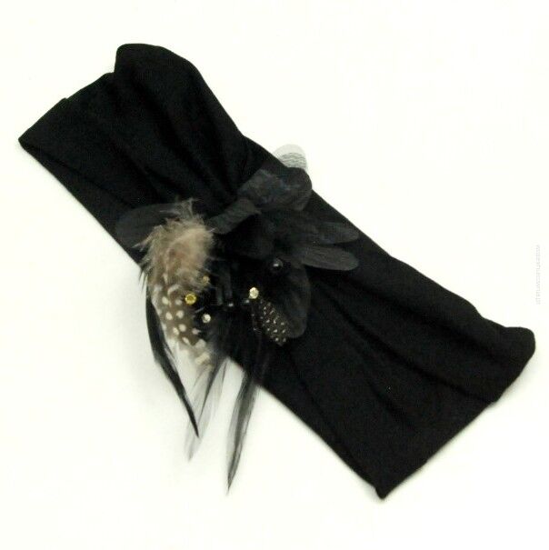 OPASKA NA GŁOWĘ ELASTYCZNA CZARNA Z KWIATEM (0714 SA)