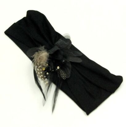 OPASKA NA GŁOWĘ ELASTYCZNA CZARNA Z KWIATEM (0714 SA)