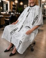 PELERYNA FRYZJERSKA / BARBERSKA BIAŁA WE WZORY (DS-046 SA) - 2