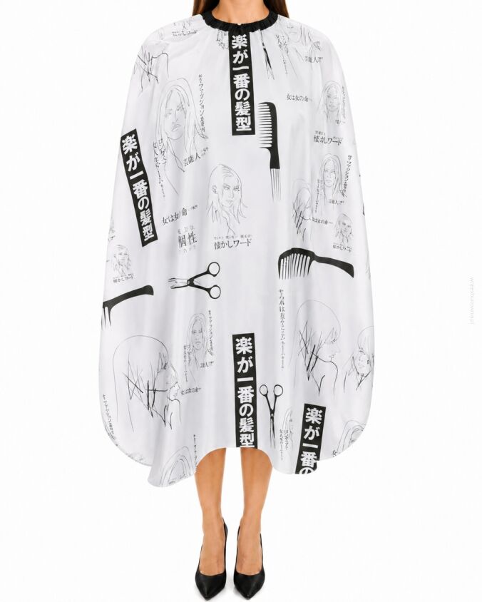 PELERYNA FRYZJERSKA / BARBERSKA BIAŁA WE WZORY (DS-046 SA)
