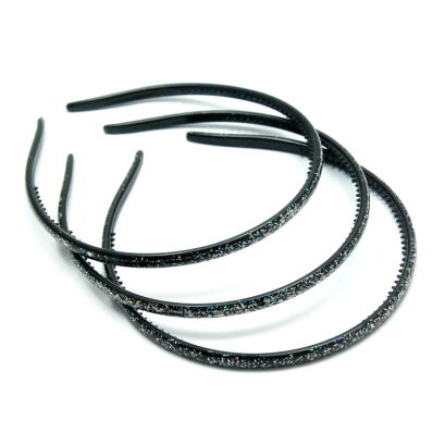 OPASKI DO WŁOSÓW CZARNE OZDOBNE CIENKIE BROKATOWE CZARNE 6 SZTUK (7799 SA)