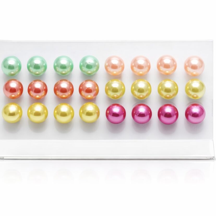KOLCZYKI PEREŁKI / KULKI PASTELOWE NA PALETCE (12 PAR) 0657-02