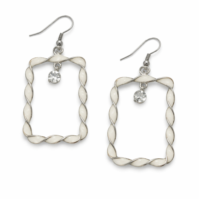 KOLCZYKI WISZĄCE Z CYRKONIĄ PROSTOKĄTNE TWIST SREBRNO - BIAŁE 0605-43