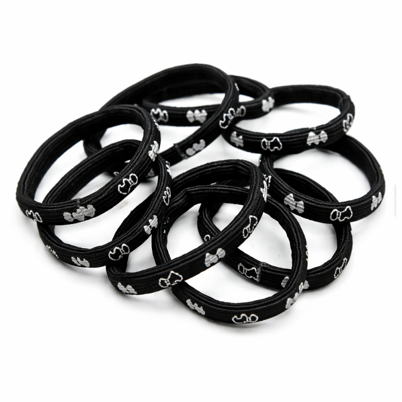 GUMKI DO WŁOSÓW CZARNE Z NADRUKIEM W SERDUSZKA 25 SZTUK                  (3288 SA)