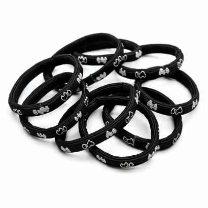 GUMKI DO WŁOSÓW CZARNE Z NADRUKIEM W SERDUSZKA 25 SZTUK                  (3288 SA)