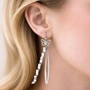 KOLCZYKI WISZĄCE DŁUGIE SREBRNE GEOMETRYCZNE MOTYW MOTYLA  0605-40 - 2