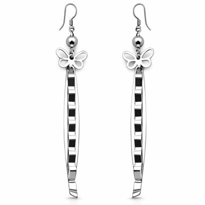 KOLCZYKI WISZĄCE DŁUGIE SREBRNE GEOMETRYCZNE MOTYW MOTYLA  0605-40