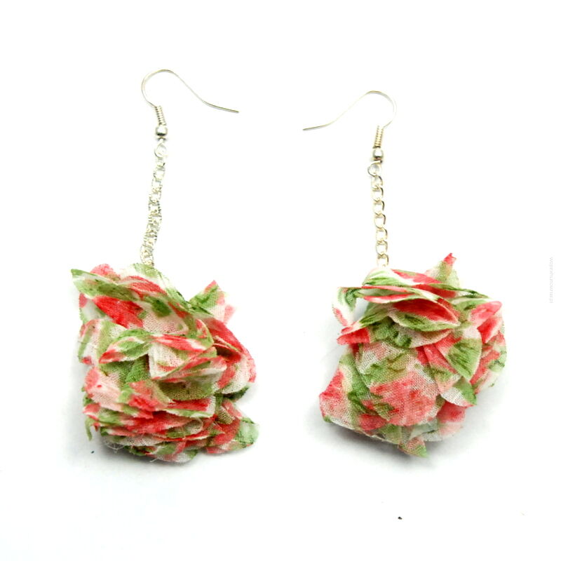 KOLCZYKI Z MATERIAŁU WISZĄCE, KOLOROWE KWIATY                                                                        (0611-82 SAH)