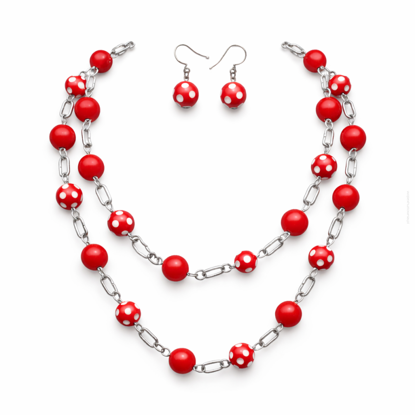 KOMPLET KORALE + KOLCZYKI CZERWONE KULKI 0715-03