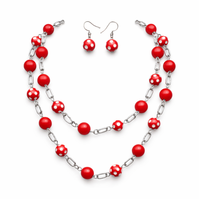 NASZYJNIK + KOLCZYKI  biało-czerwony kpl 0715-03