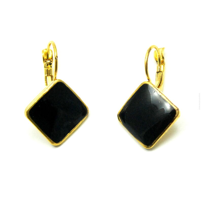 KOLCZYKI WISZĄCE EMALIOWANE CZARNE ROMBY                                        (1788 SAM)