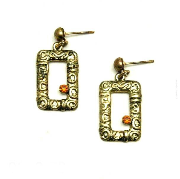 KOLCZYKI METALOWE PROSTOKĄTNE BOHO/ ETNO VINTAGE ZŁOTO 0608-73