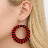 KOLCZYKI KOŁA OBSZYTE NITKĄ  CZERWONO-CZARNE 0665-36 - 2